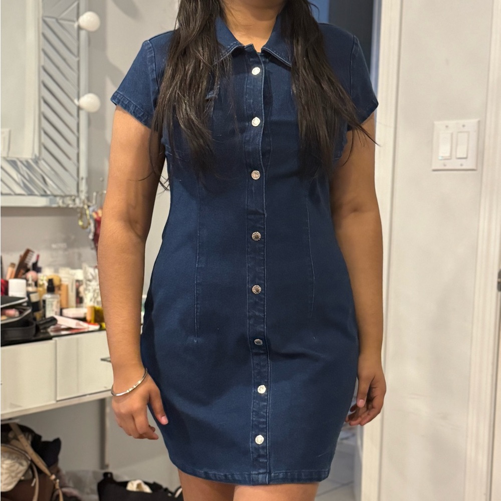 Guess Blue Polo Collar Sheath Mini Dress